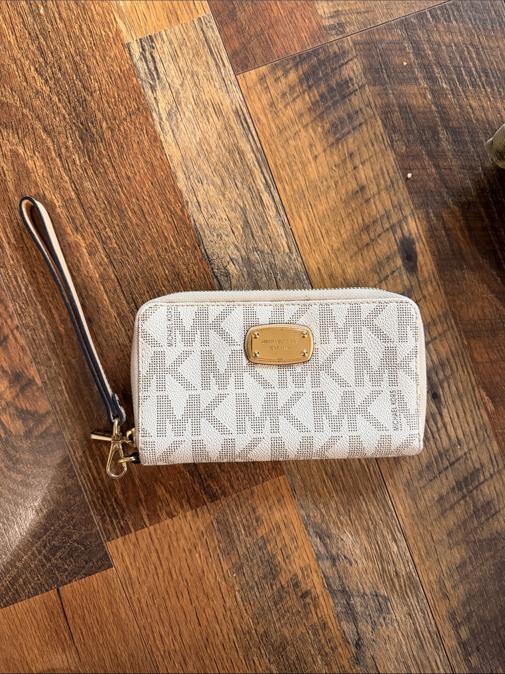 Michael Kors Cream and Gold Logo Wristlet Wallet